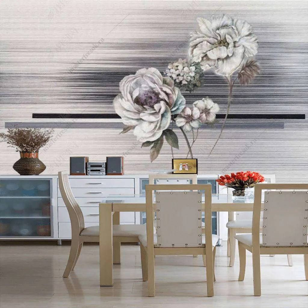 Фотообои в интерьере белые китайские пионы  15-945 фото