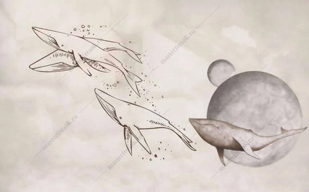 Фотообои в интерьере планета китов  16-032 фото