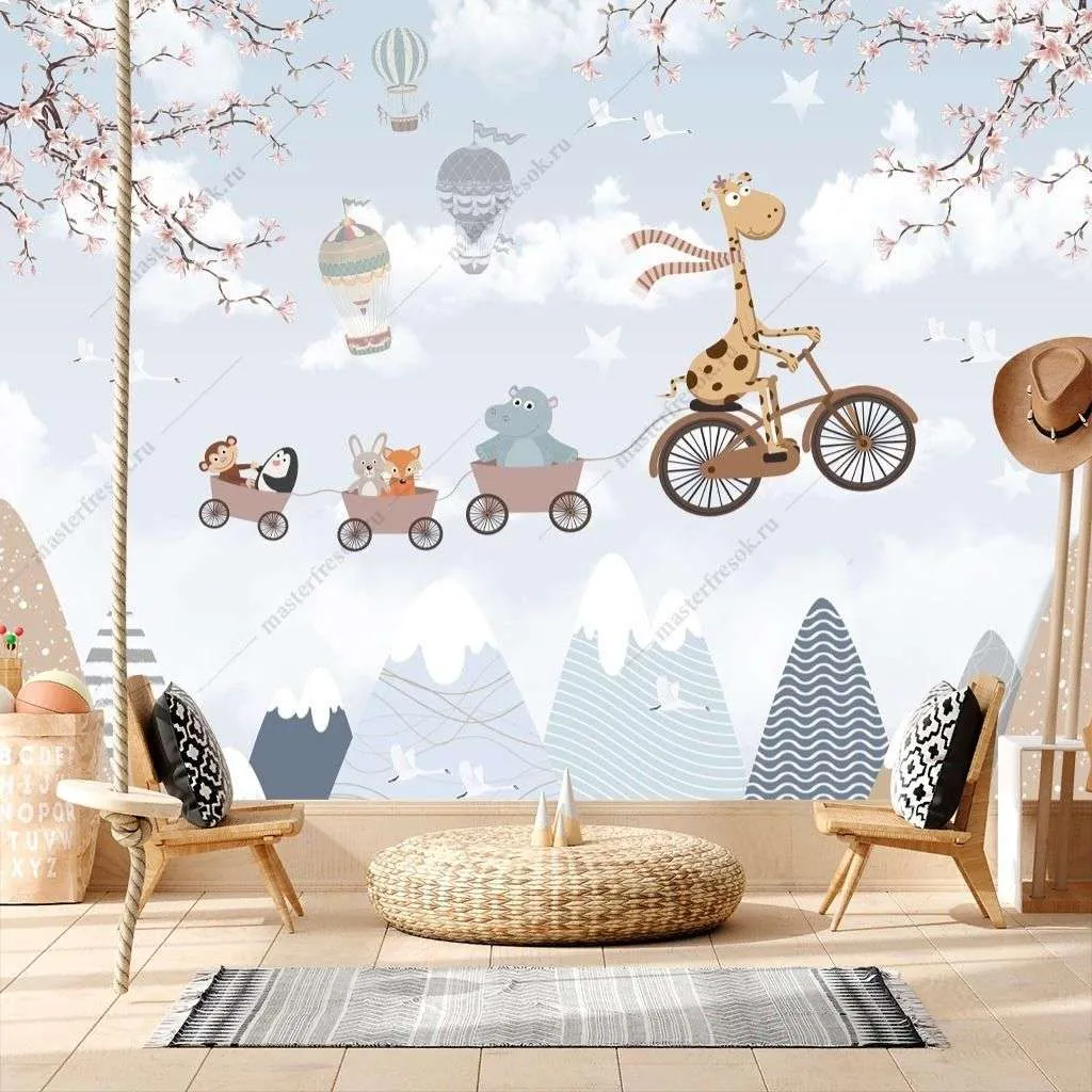 Фотообои в интерьере путешествие зверят в горах  12-1446 фото