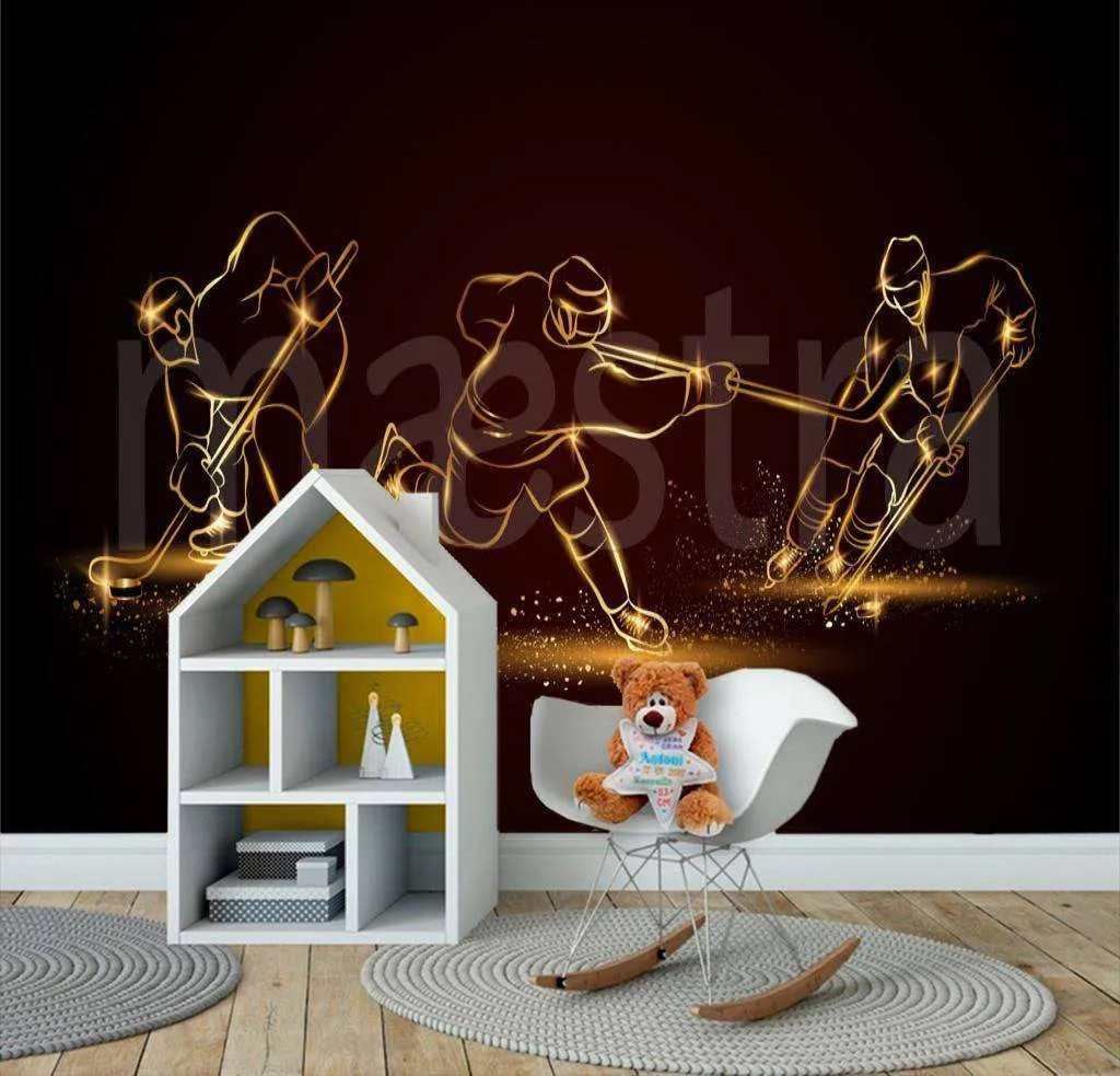 Фотообои в интерьере силуэты нападающих в игре  12-557 фото