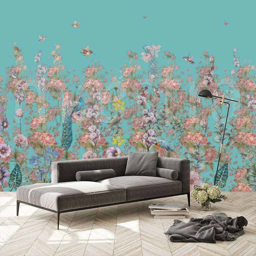Фотообои Бесшовные обои на стену:  Цветы на синем фоне. Артикул: 7-317  
