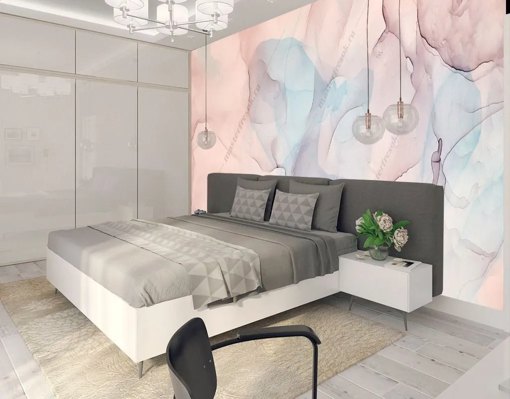 Фотообои в интерьере розовая акварель флюид  9-1500 фото