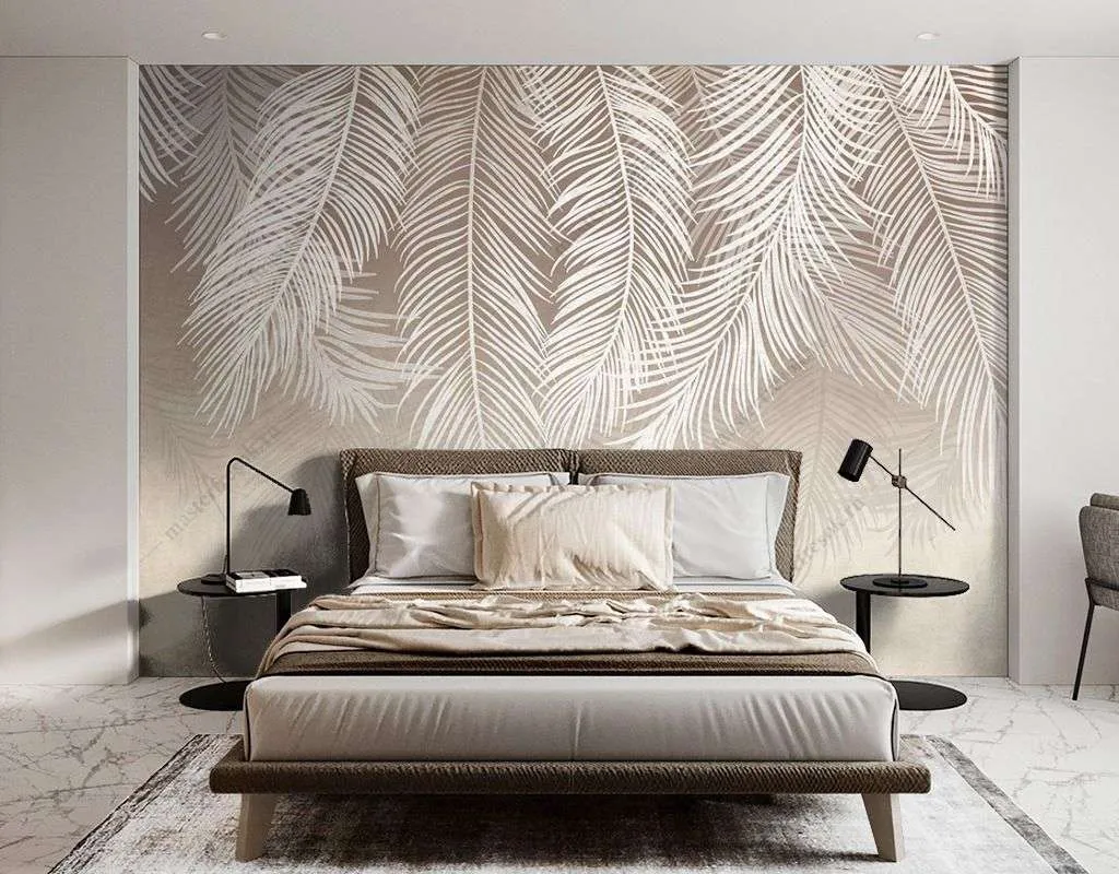 Фотообои в интерьере пудровые перышки  9-1626 фото