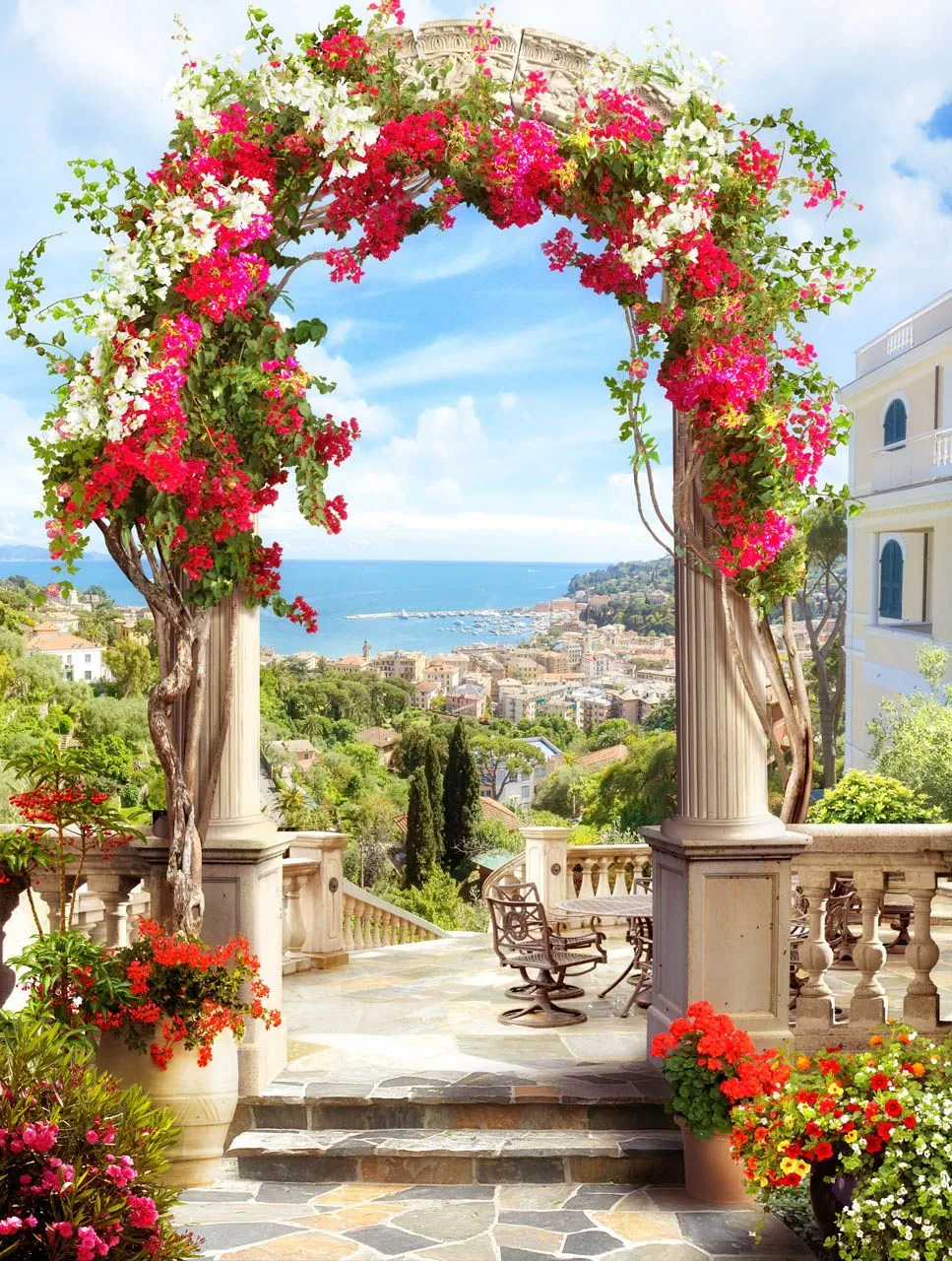 Фотообои в интерьере арка в цветах возле набережной  19-0134 фото