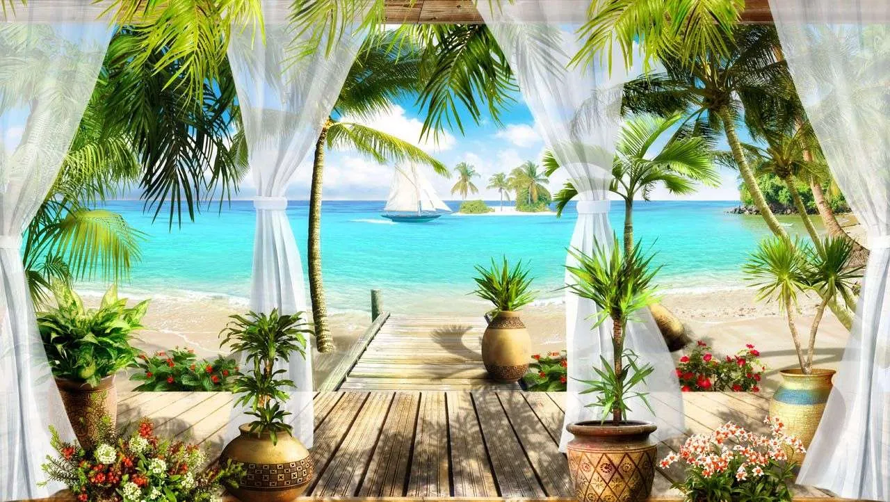 Фотообои в интерьере тропическая терраса  19-0009 фото