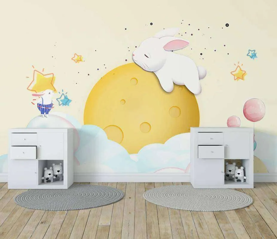 Фотообои в интерьере кролик на луне  15-307 фото