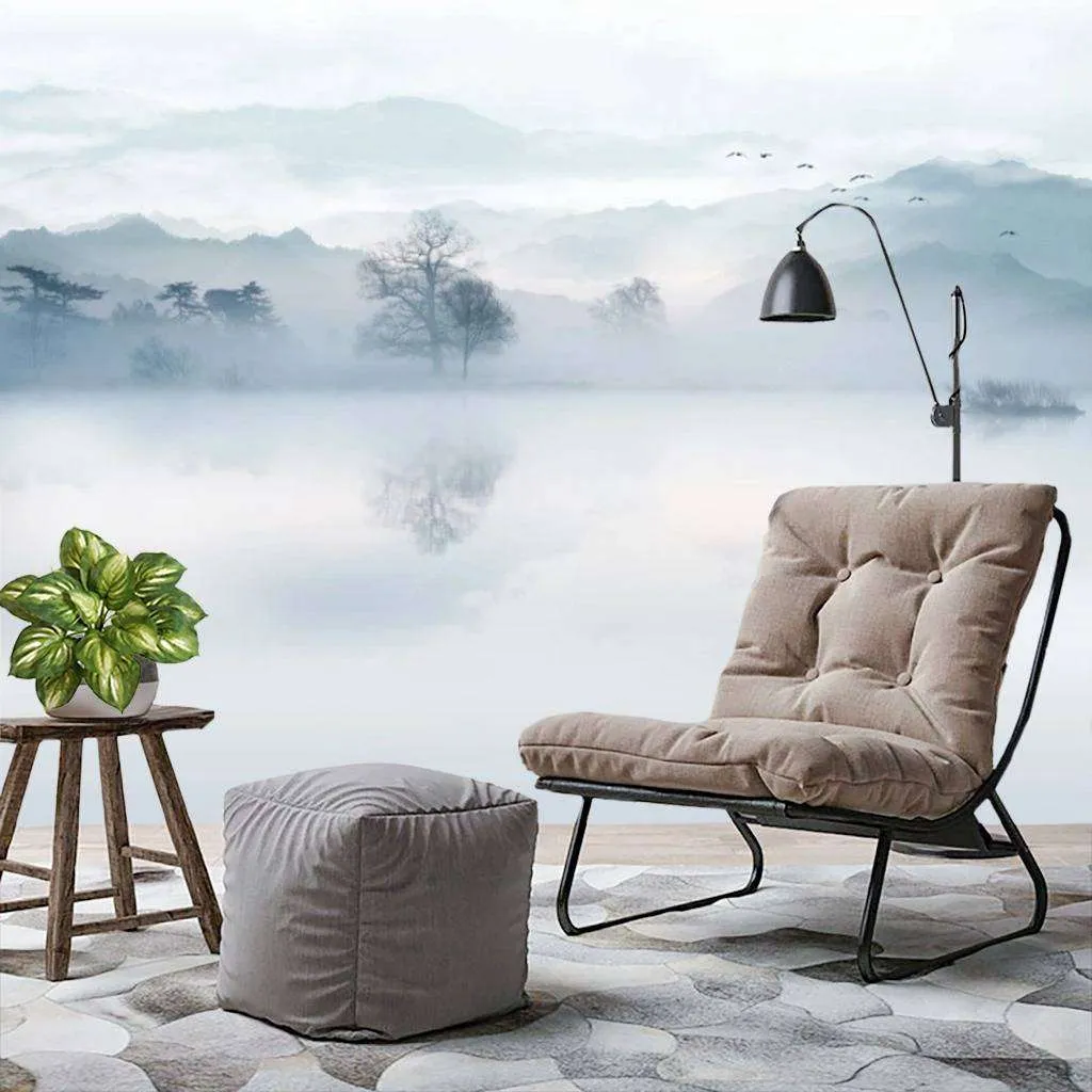 Фотообои в интерьере лодка в тумане  15-683 фото