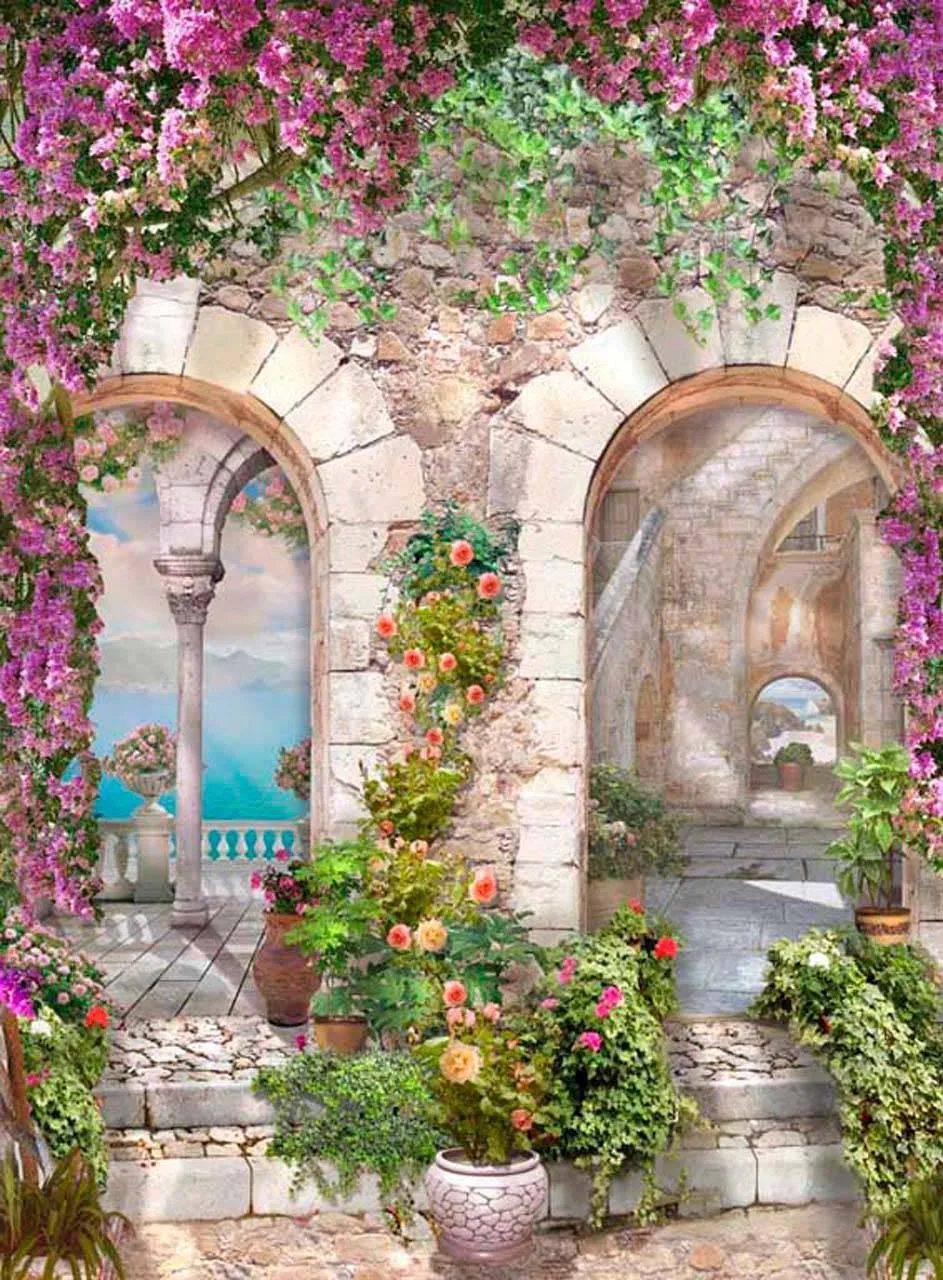 Фотообои в интерьере две арки в цвету  6-044 фото