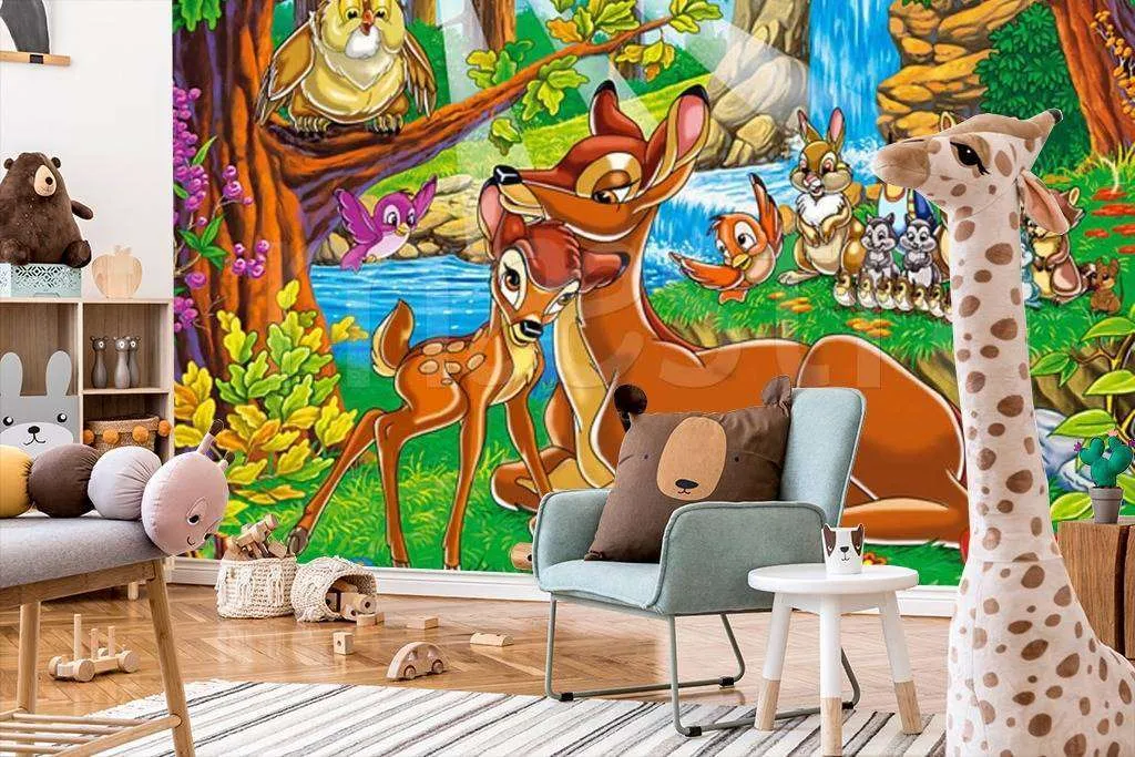 Фотообои в интерьере олененок бемби с мамой  12-258 фото