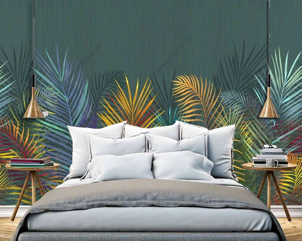 Фотообои в интерьере радужные листья  10-763 фото