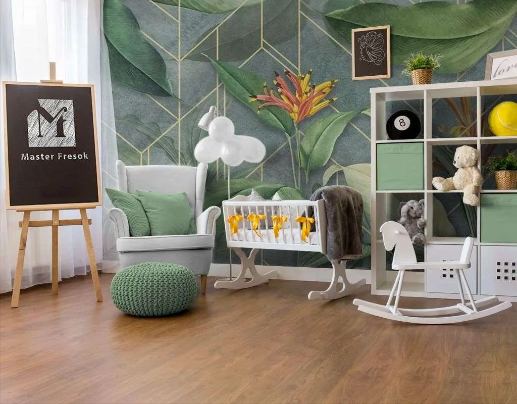 Фотообои в интерьере тропики в геометрии  9-1646 фото