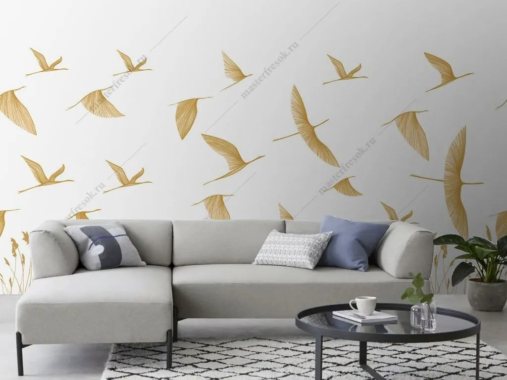 Фотообои Журавли над колосьями   14-713