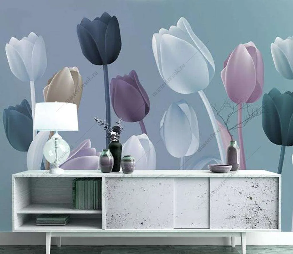 Фотообои в интерьере тюльпаны  16-120 фото