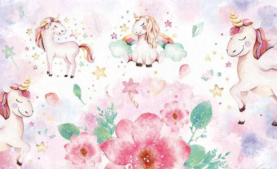 Фотообои в интерьере единороги в цветах  15-345 фото