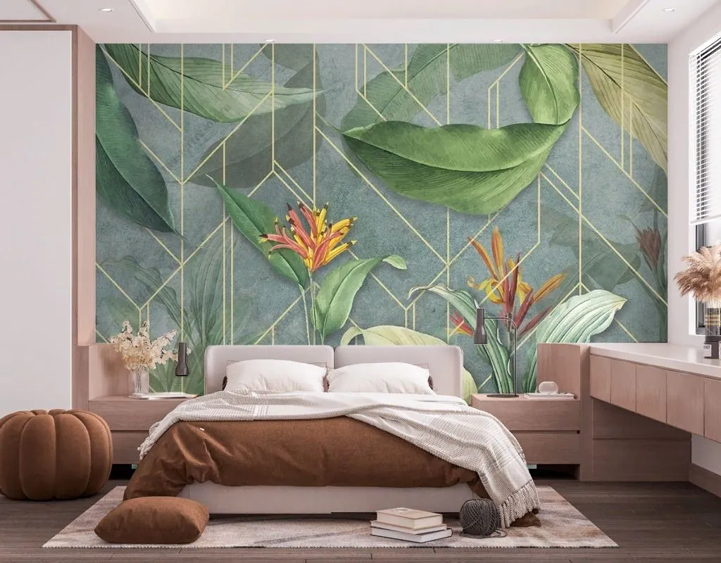 Фотообои в интерьере тропики в геометрии  9-1646 фото