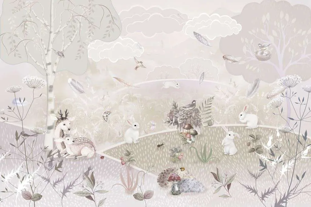 Фотообои в интерьере полянка со зверятами  13-617 фото