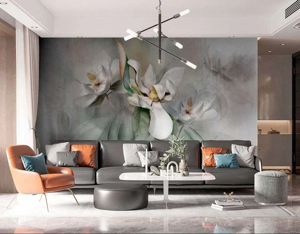 Фотообои в интерьере акварельные ирисы  13-413 фото