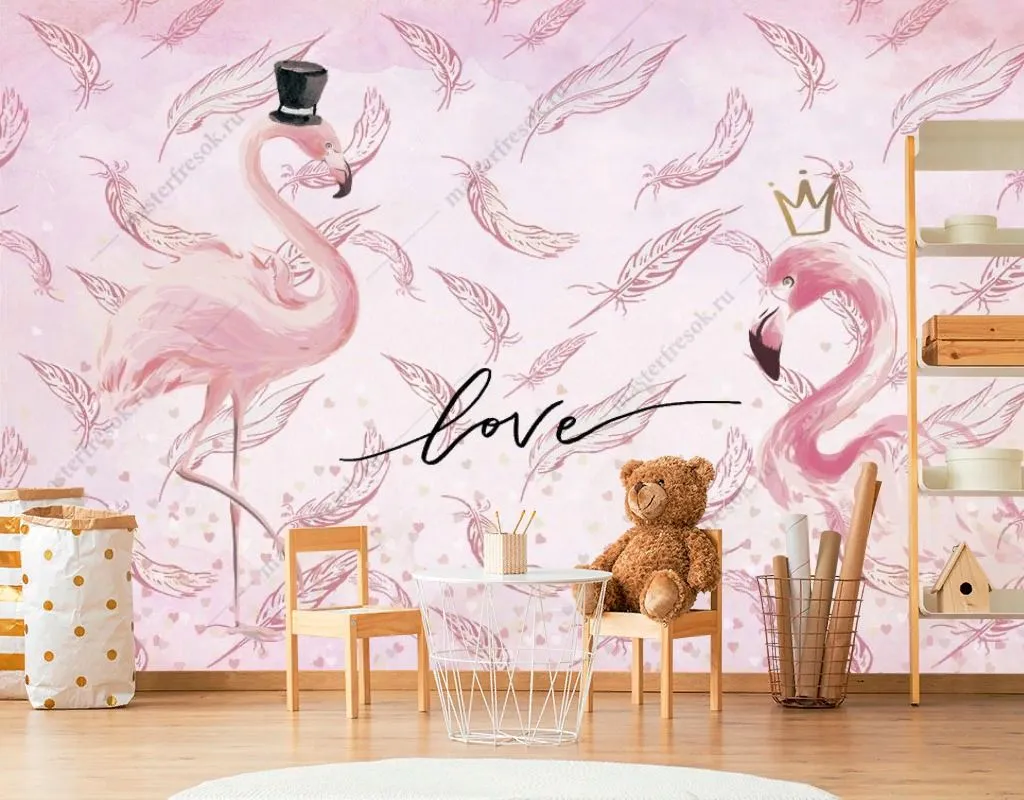 Фотообои в интерьере розовые фламинго  14-391 фото