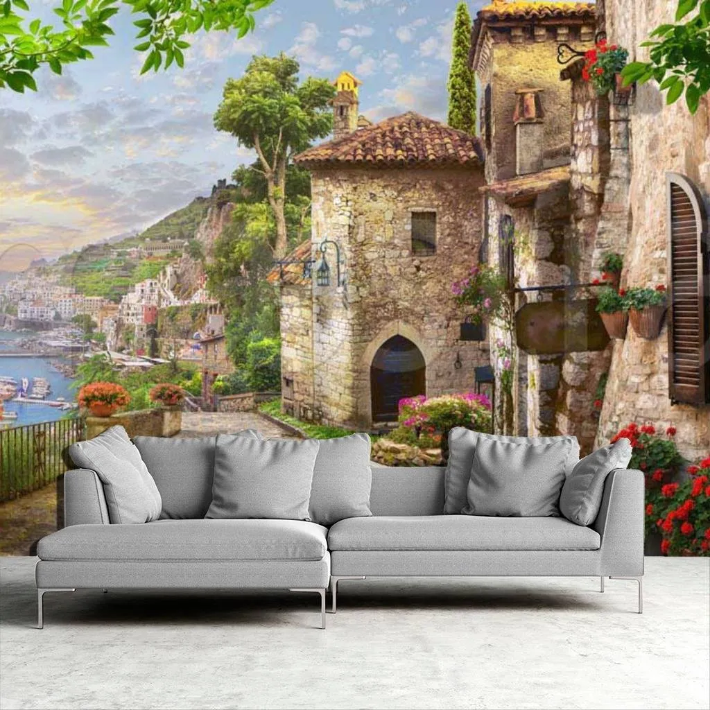 Фотообои в интерьере улочка старого города к морю  7-261 фото