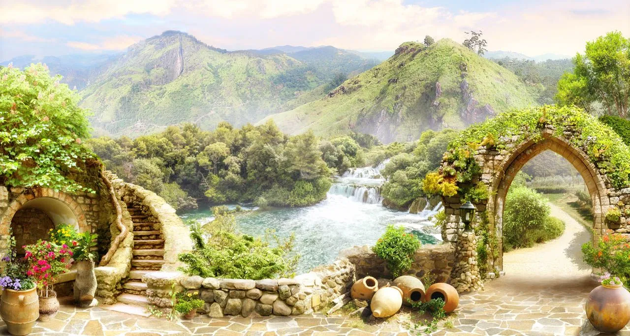 Фотообои в интерьере горы в зелени  19-0187 фото