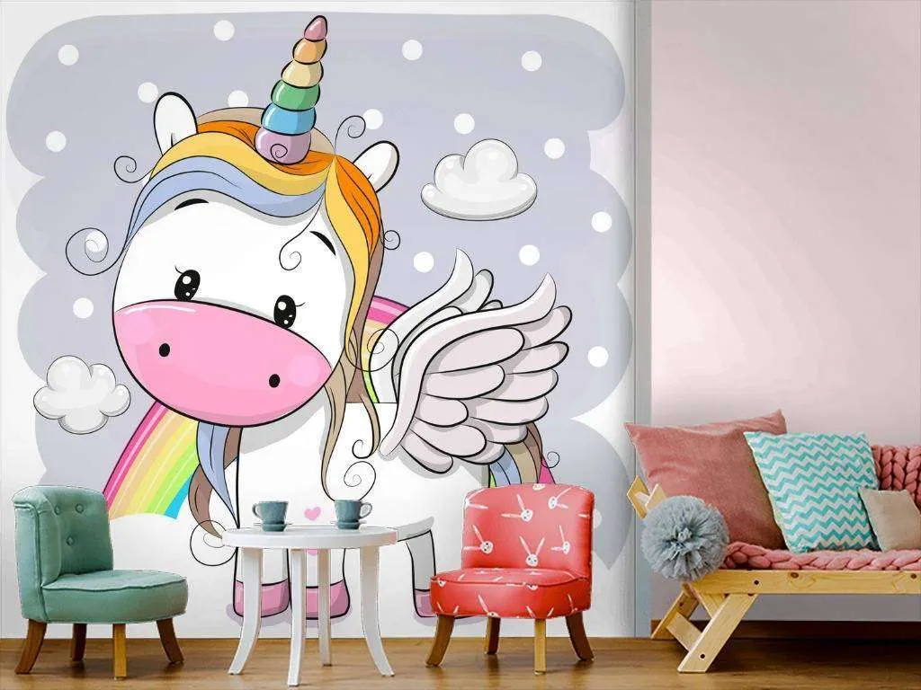 Фотообои в интерьере единорог в снегу  12-602 фото