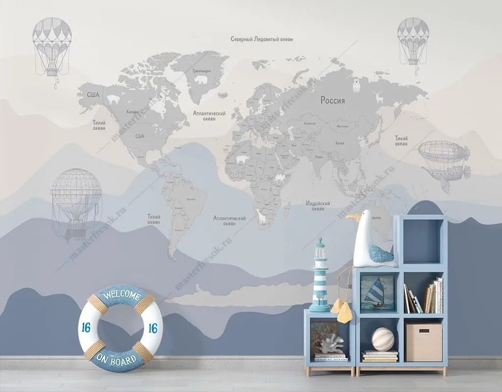 Фотообои Голубая карта мира  14-395