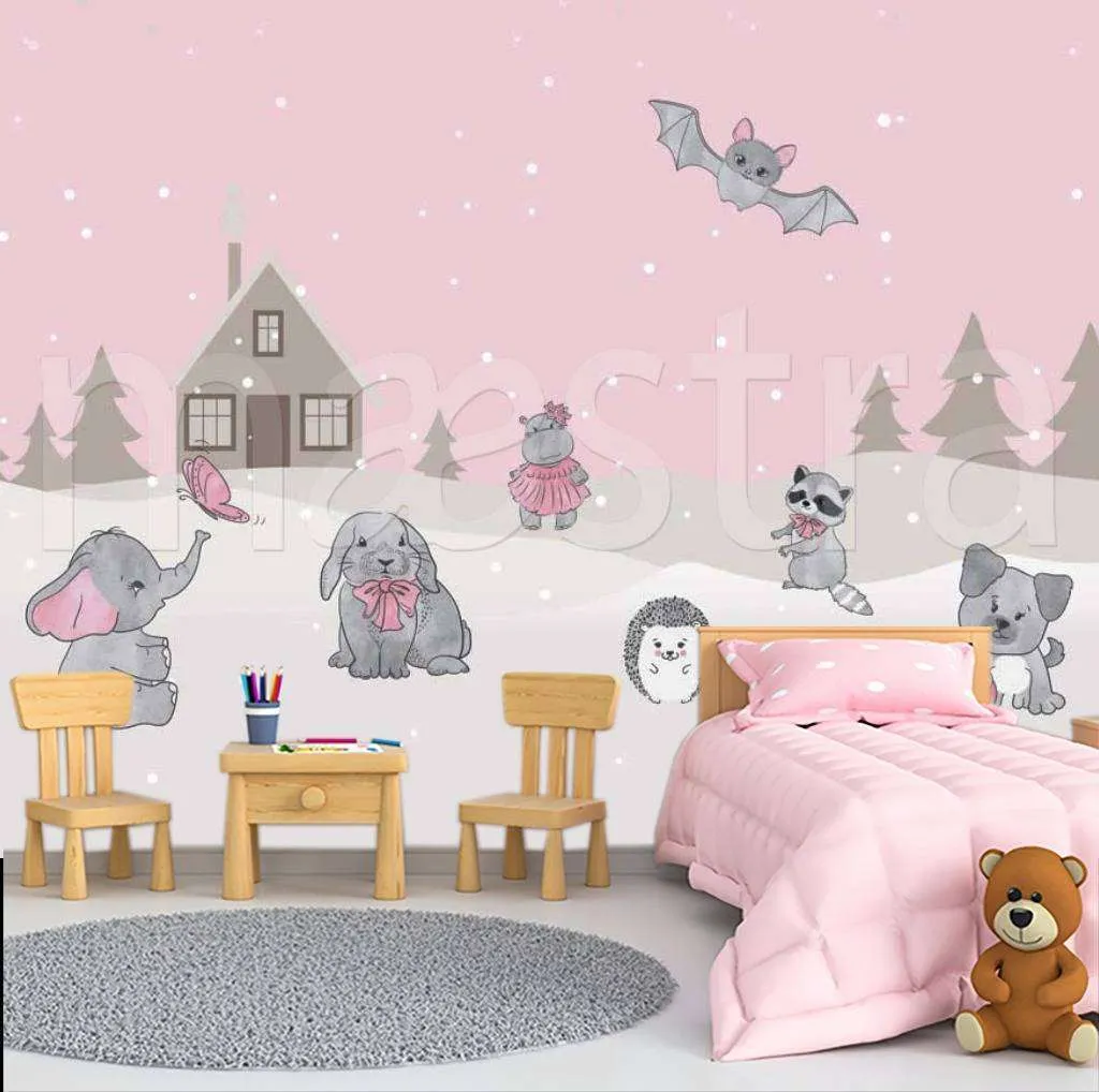 Фотообои в интерьере полянка розовая  12-450 фото