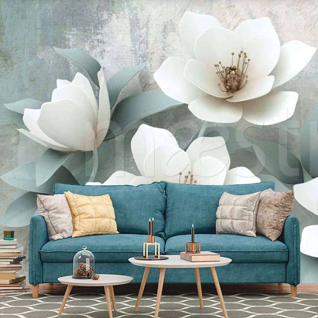 Фотообои в интерьере 3д стерео рельефные цветы  15-004 фото