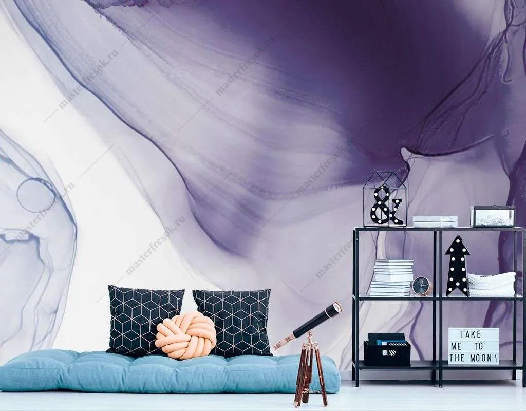 Фотообои в интерьере сиреневые разводы  9-1534 фото