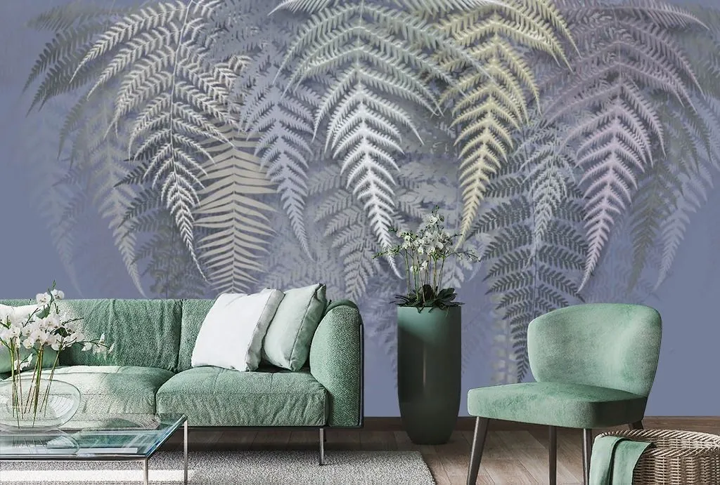 Фотообои Папоротник на синем фоне  13-363