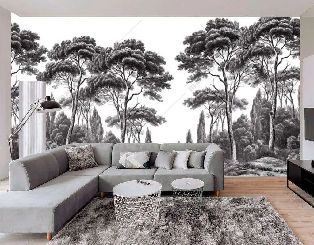 Фотообои в интерьере кипарис в технике гризайль  9-1673 фото