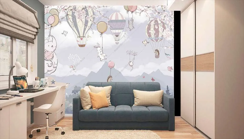 Фотообои Бесшовные обои на стену:  Воздушные шары на голубом фоне. Артикул: 12-1357  