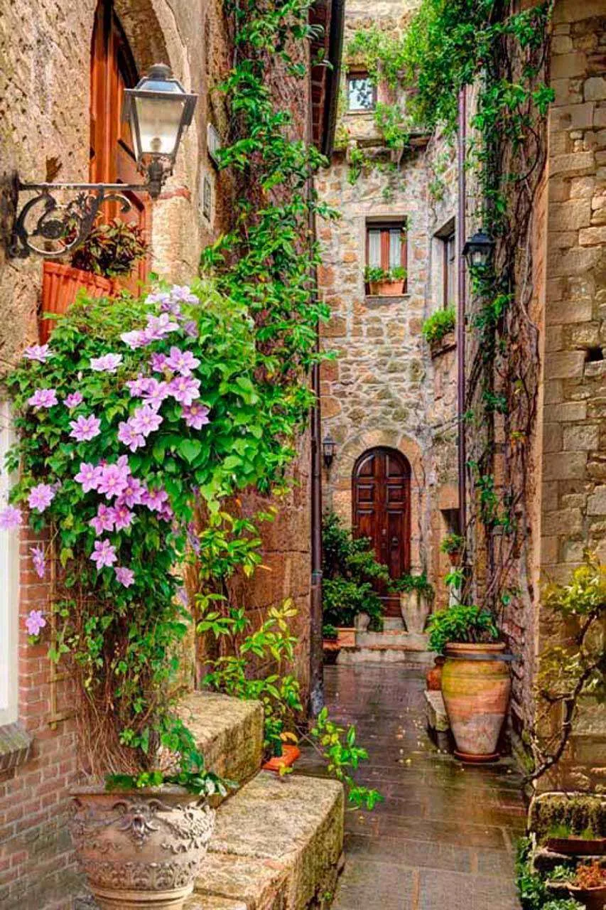 Фотообои в интерьере итальянская улочка в цветах  6-059 фото