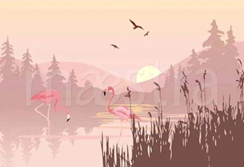 Фотообои в интерьере сказочный закат в лесу  15-264 фото