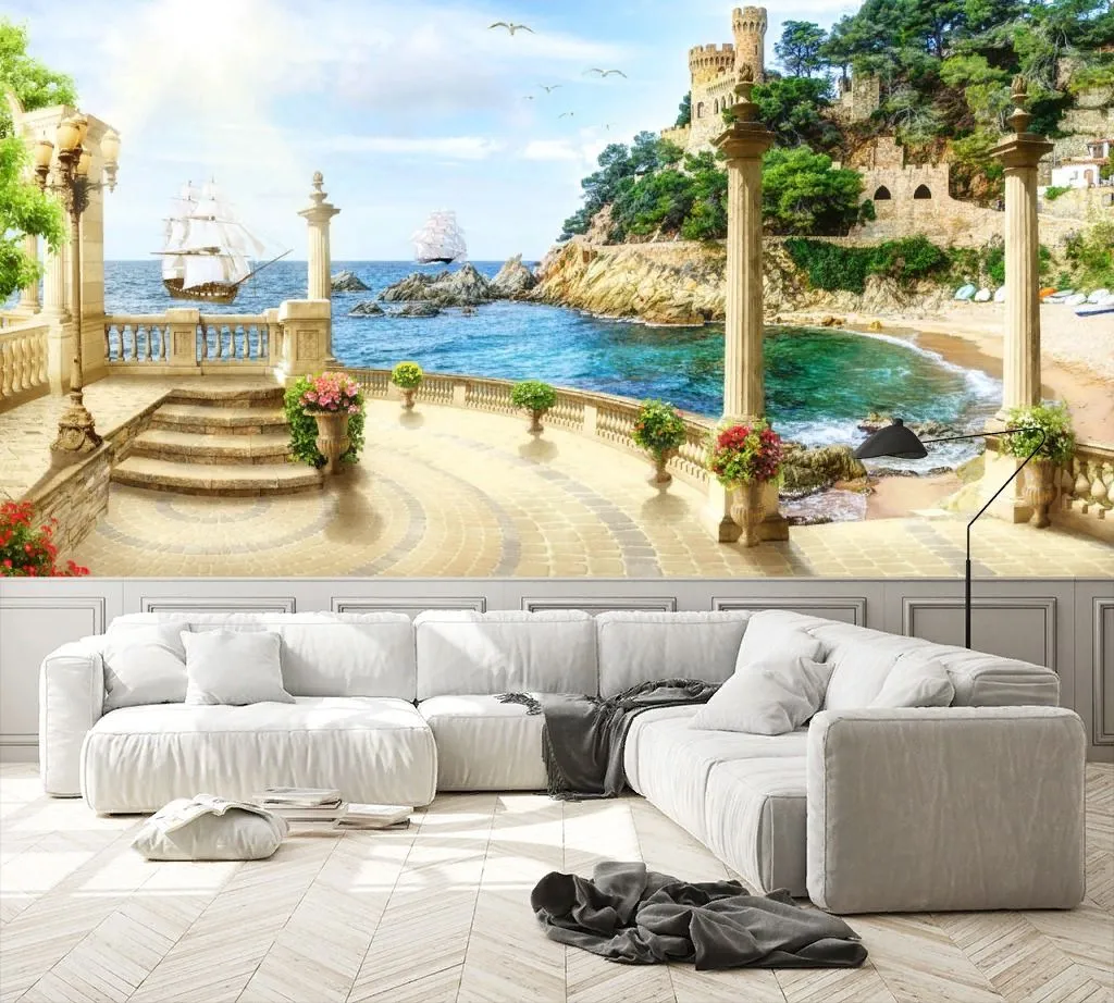 Фотообои в интерьере замок на морском утесе  19-0068 фото