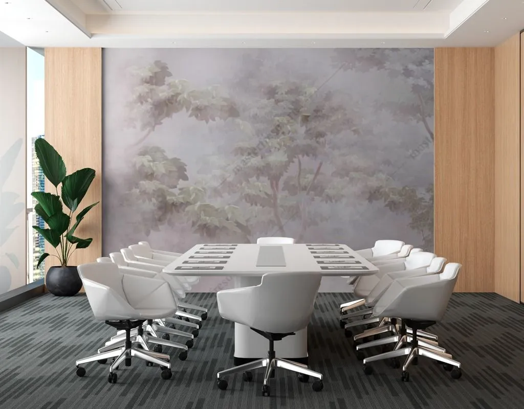 Фотообои в интерьере лес туманным утром  13-473 фото