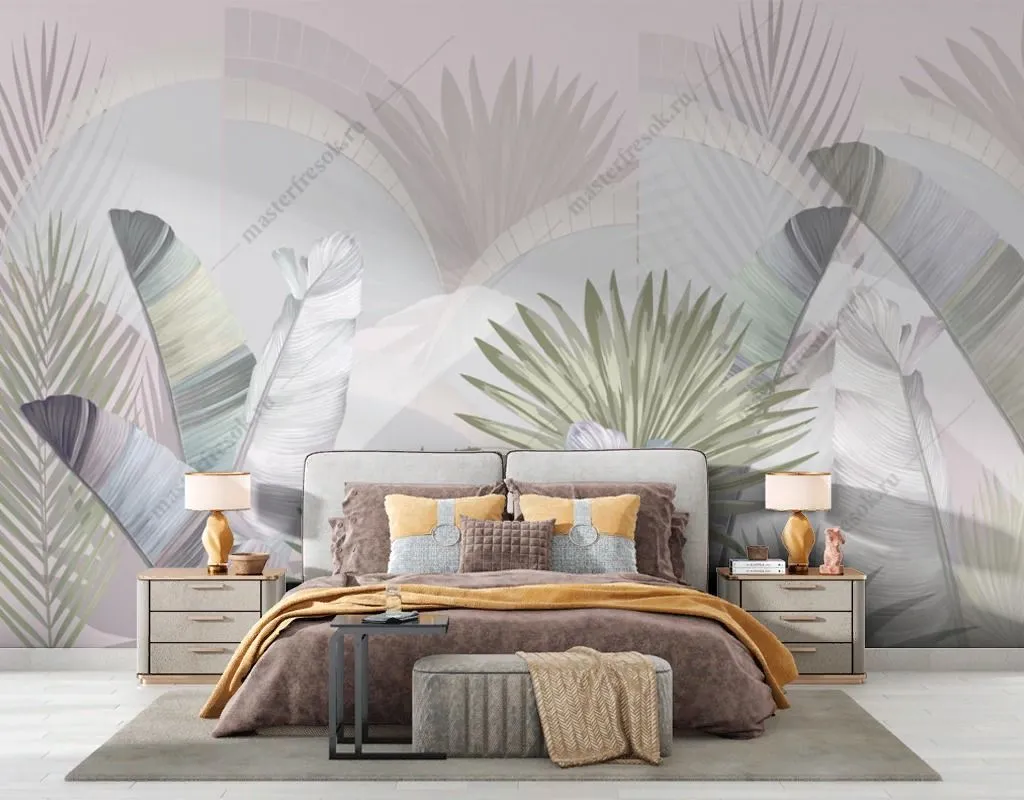 Фотообои Пастельные тропические листья  14-547