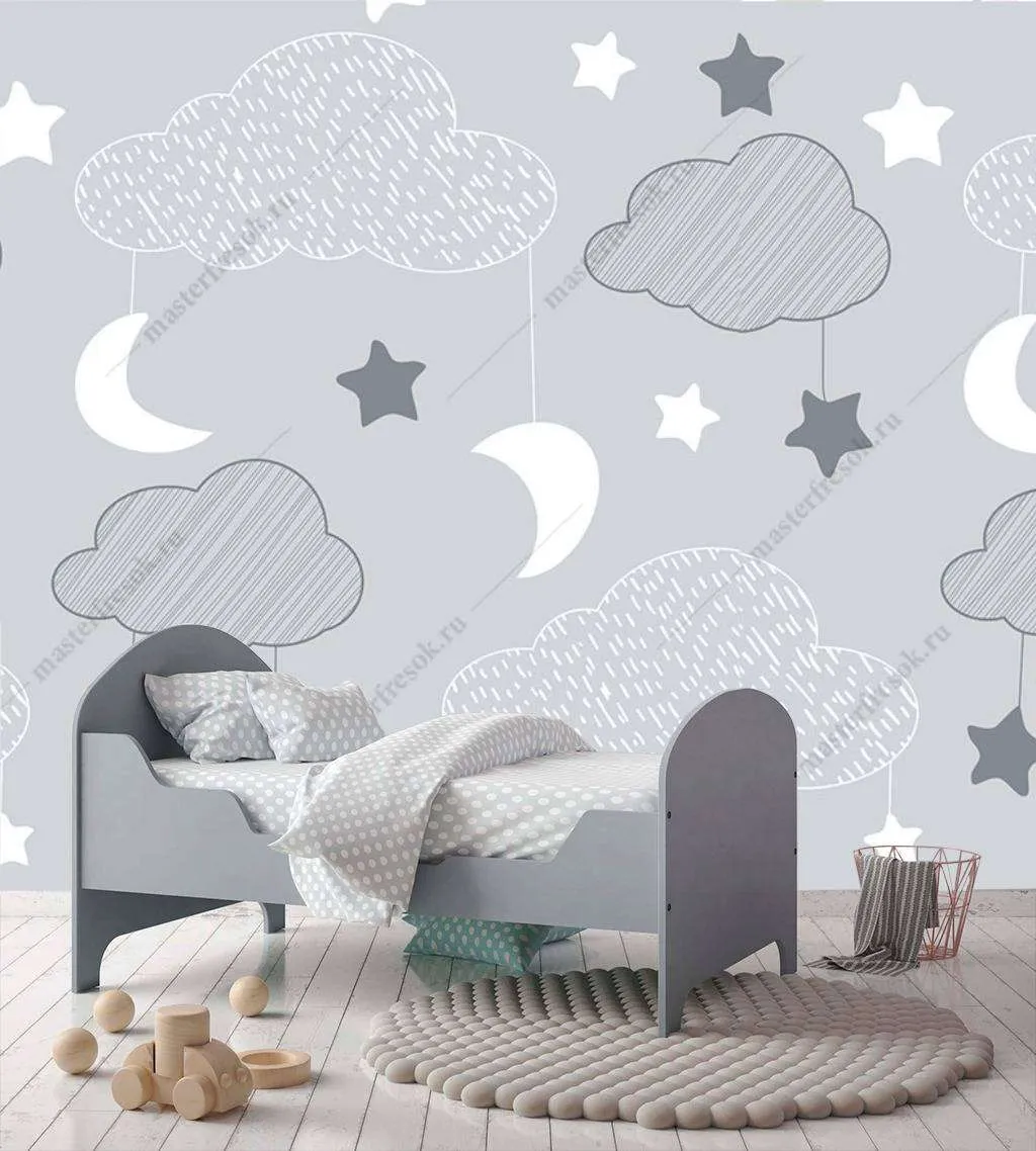 Фотообои в интерьере облака серые  12-710 фото