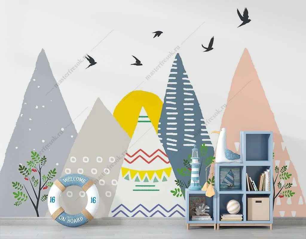 Фотообои Бесшовные обои на стену:  в детскую скандинавские горы. Артикул: 12-1598  