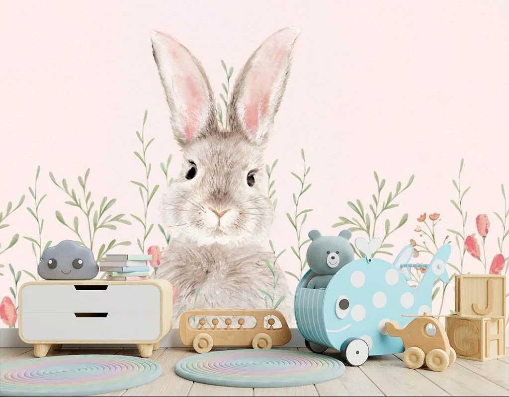 Фотообои в интерьере зайка нежный в цветах  14-794 фото