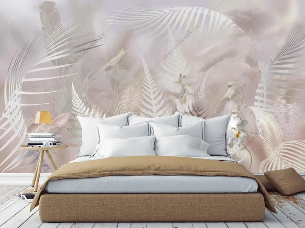 Фотообои в интерьере папоротник и орхидея  13-368 фото