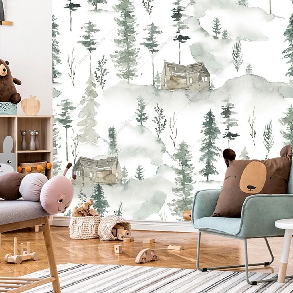 Фотообои Лесной фон с домиками  12-1496