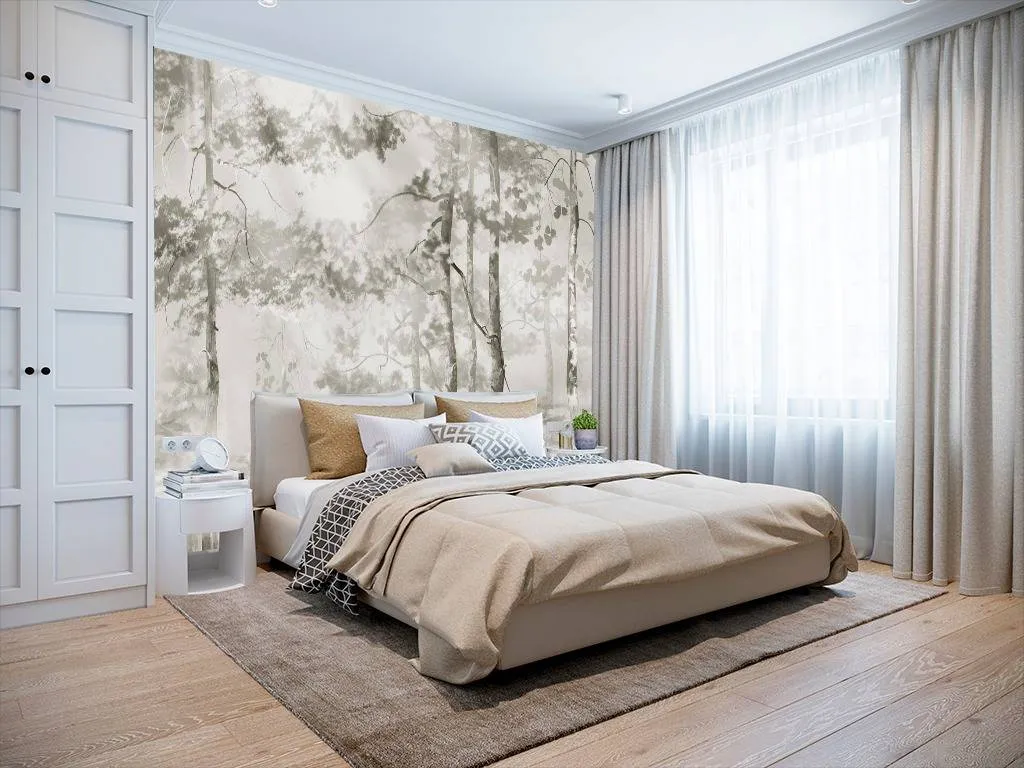 Фотообои в интерьере гризайль акварелью  13-286 фото