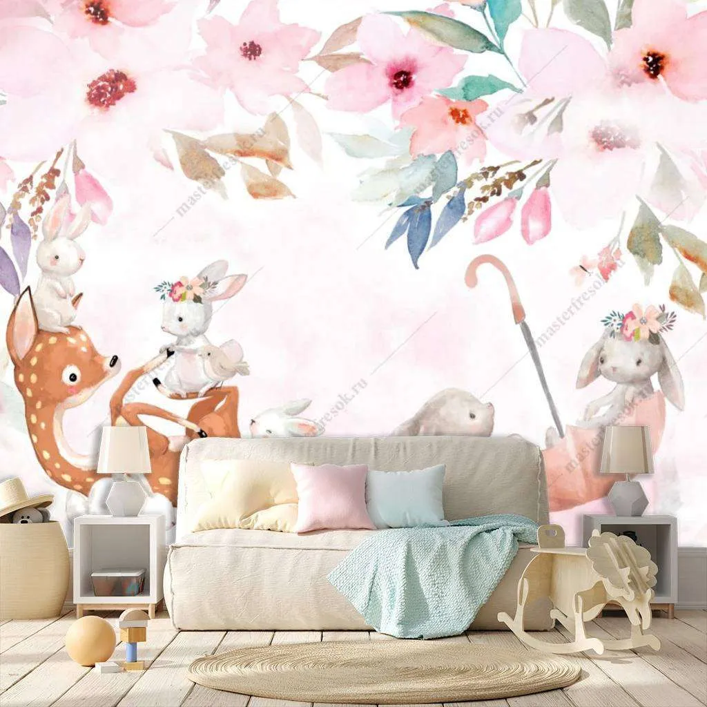 Фотообои в интерьере зайка в зонтике  13-215 фото