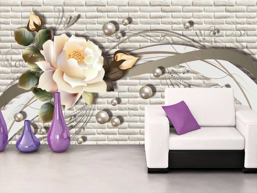 Фотообои в интерьере 3d бежевый цветок  10-832 фото