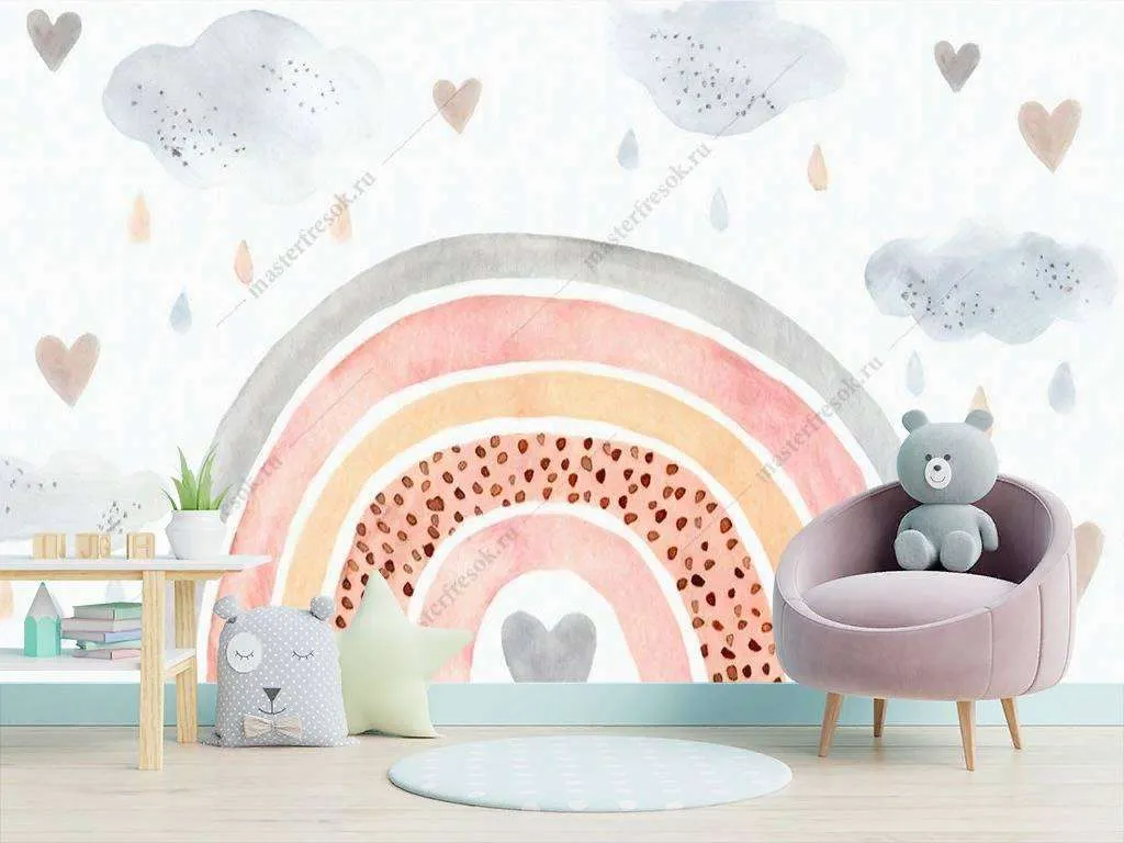 Фотообои в интерьере радуга акварель  14-121 фото