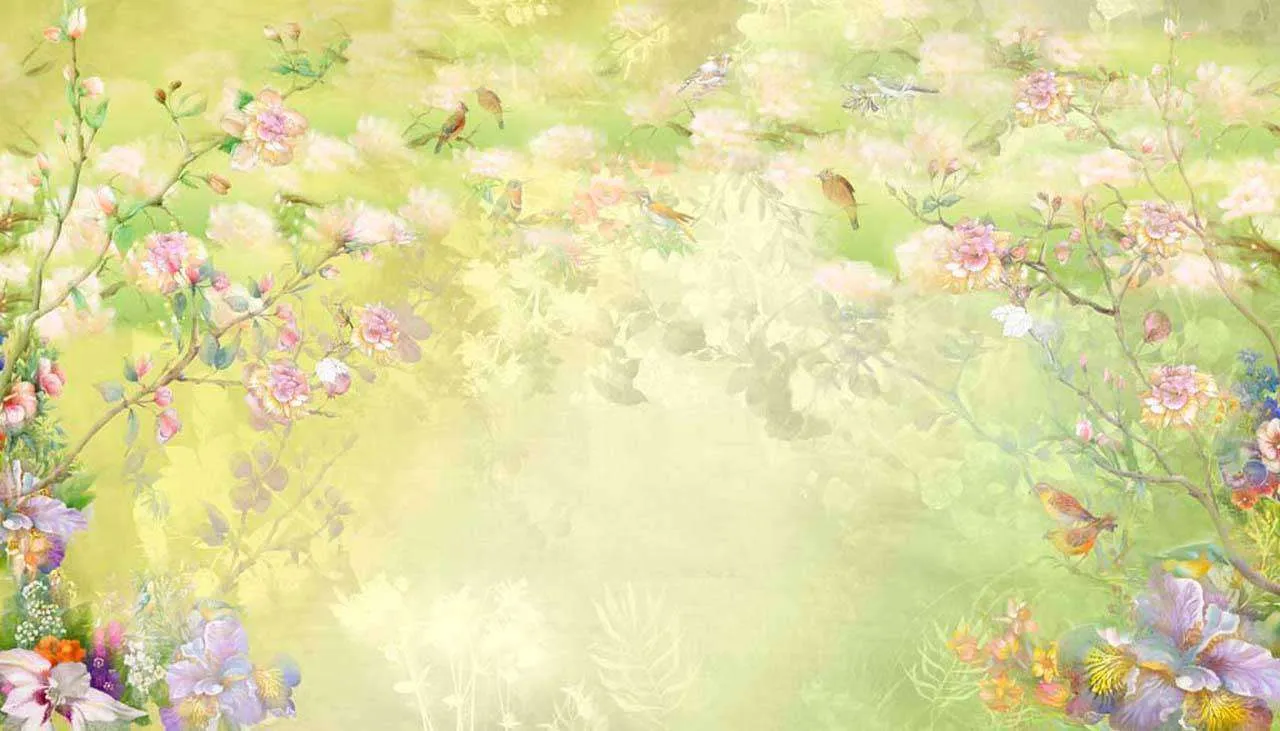 Фотообои в интерьере зеленые птицы в сказочном лесу  7-427 фото