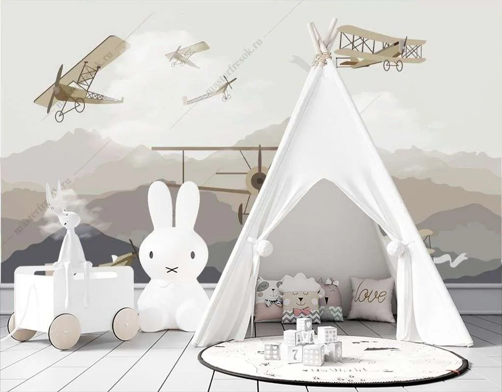 Фотообои в интерьере ретро самолет в горах  12-1451 фото