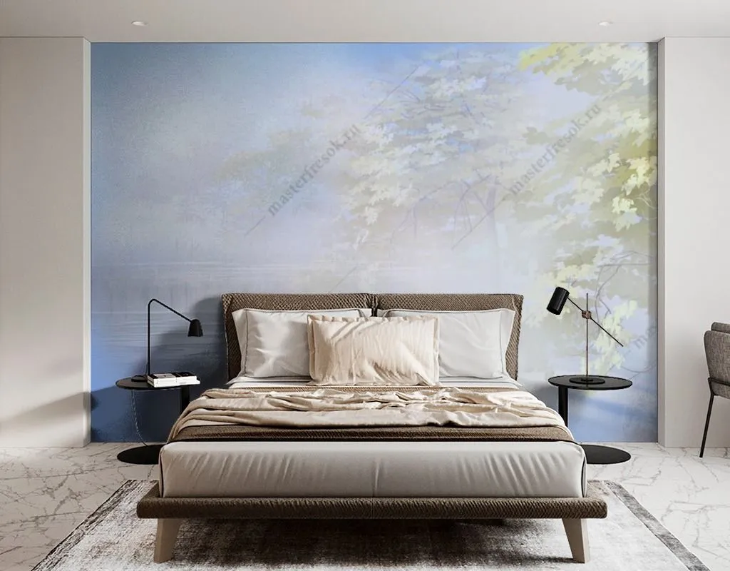 Фотообои в интерьере дерево окутанное туманом  13-432 фото