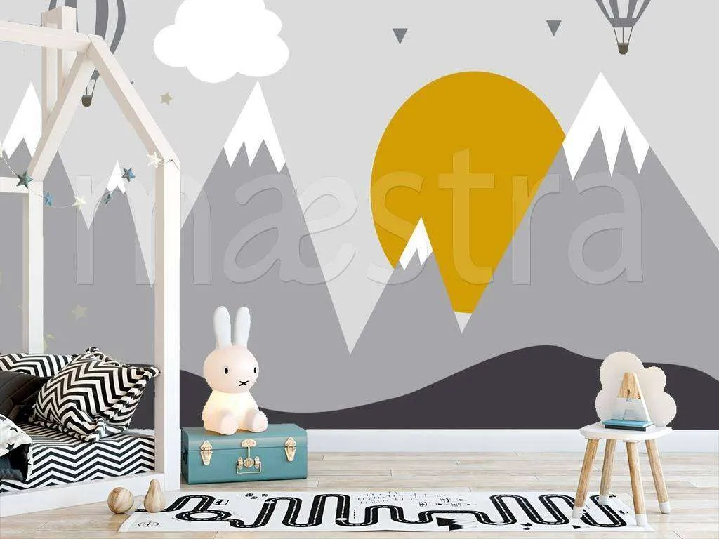 Фотообои Горы с оранжевым солнцем  12-442